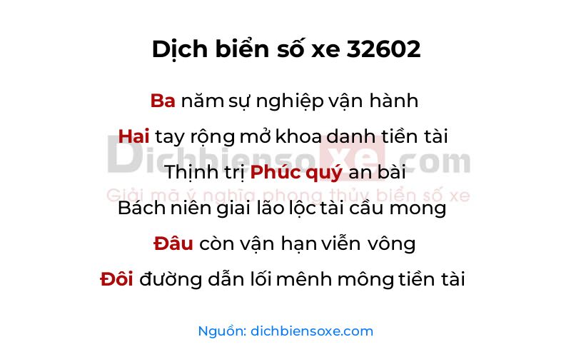 Dịch thơ biển số 32602