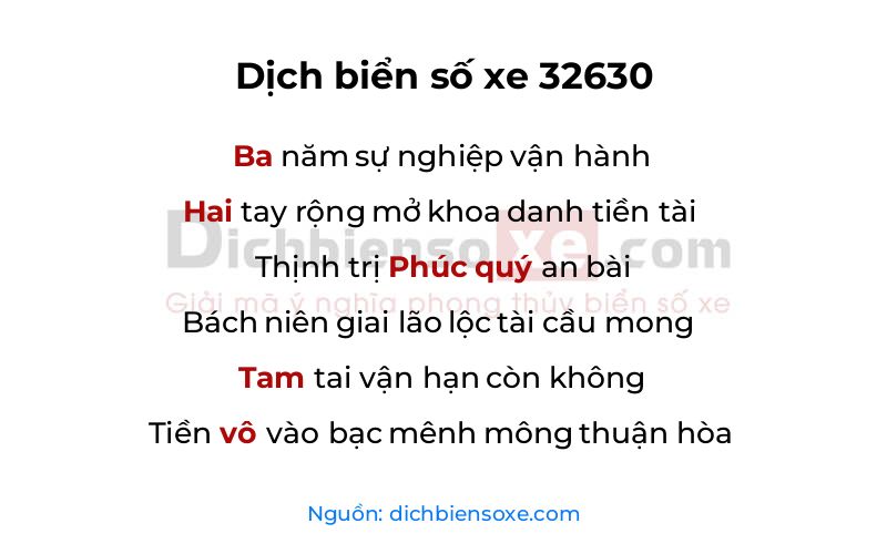 Dịch thơ biển số 32630