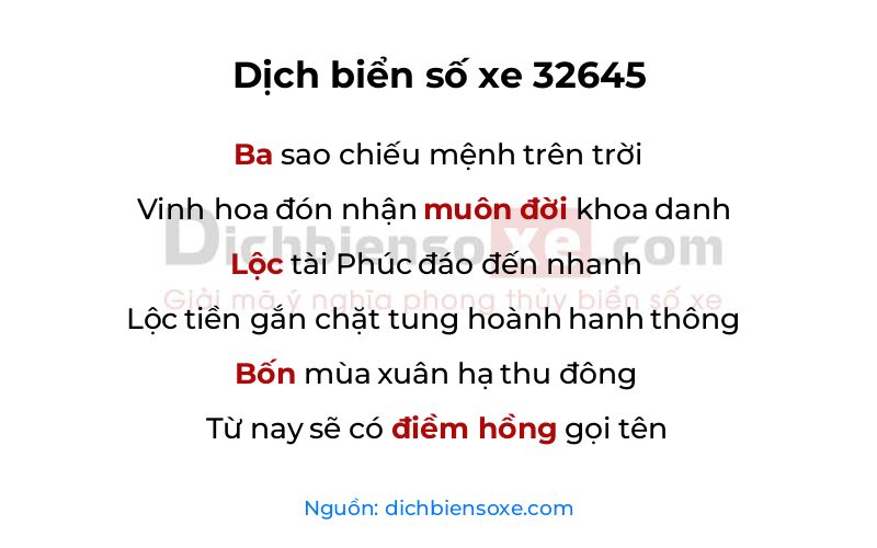 Dịch thơ biển số 32645