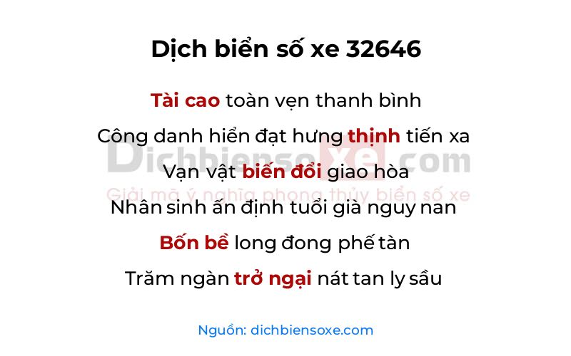 Dịch thơ biển số 32646