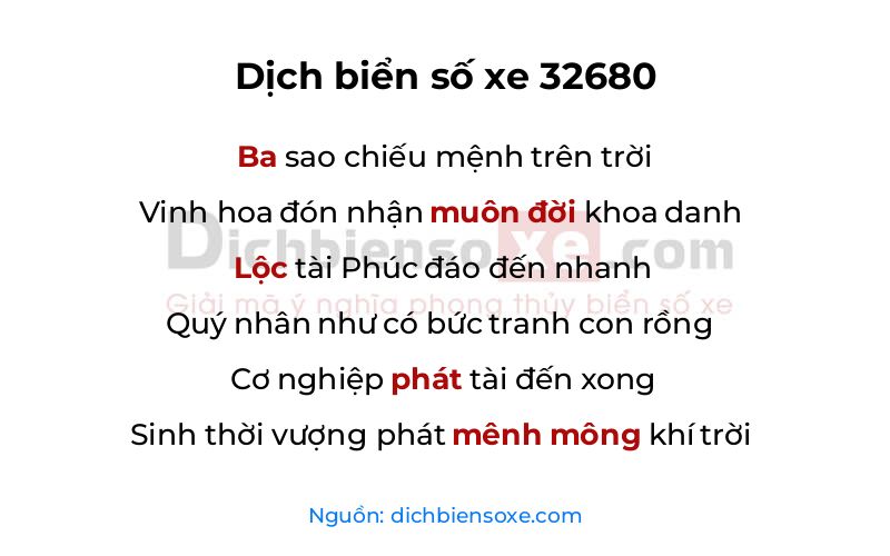 Dịch thơ biển số 32680