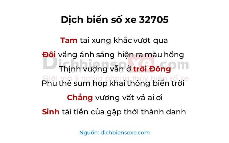 Dịch thơ biển số 32705