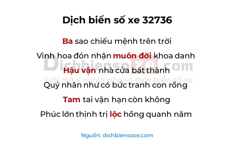 Dịch thơ biển số 32736