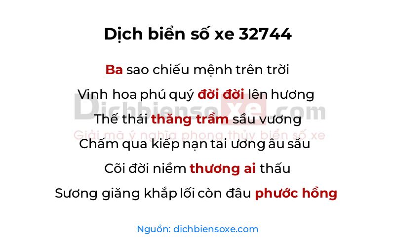 Dịch thơ biển số 32744