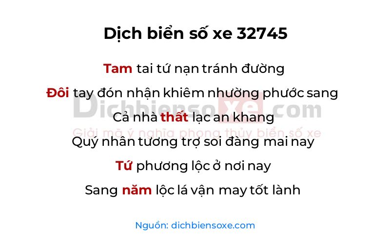 Dịch thơ biển số 32745
