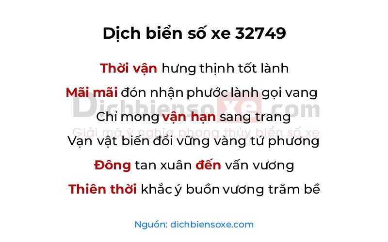 Dịch thơ biển số 32749