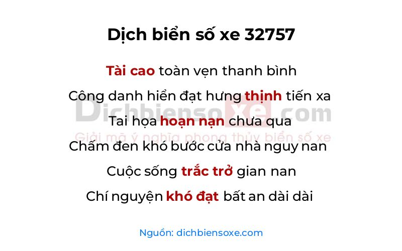 Dịch thơ biển số 32757