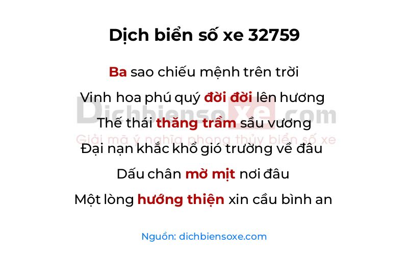 Dịch thơ biển số 32759