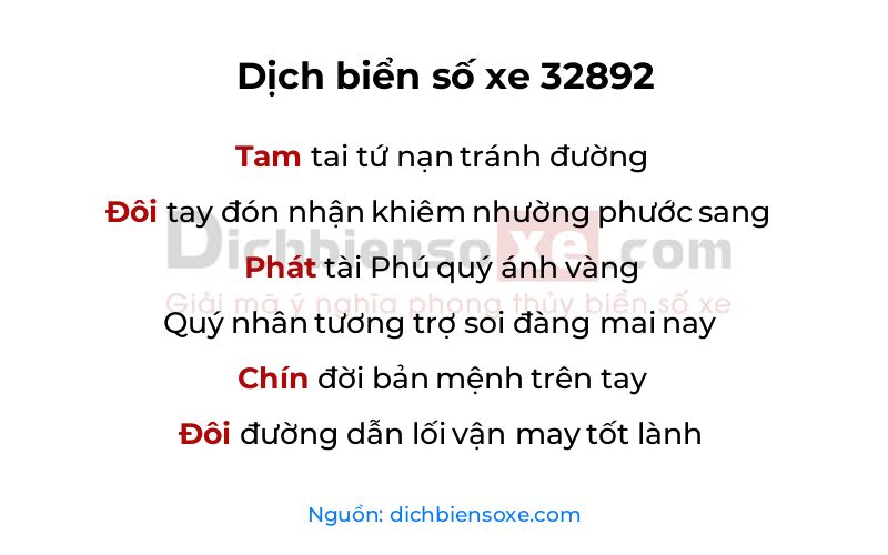 Dịch thơ biển số 32892