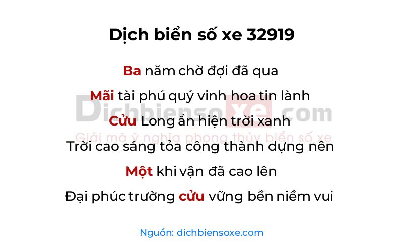 Dịch thơ biển số 32919