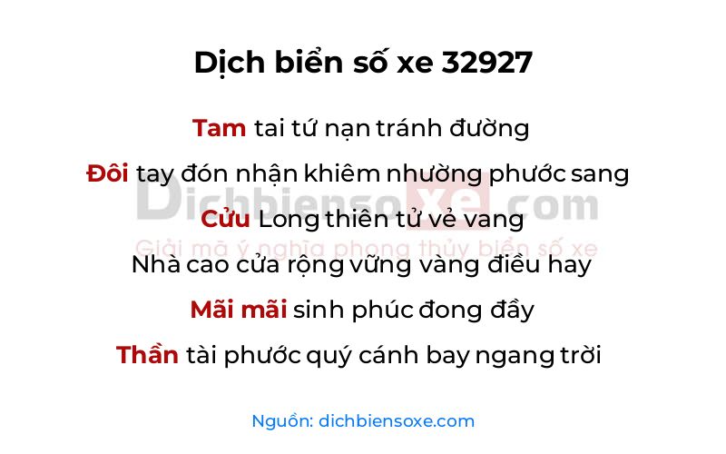 Dịch thơ biển số 32927