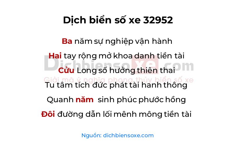 Dịch thơ biển số 32952