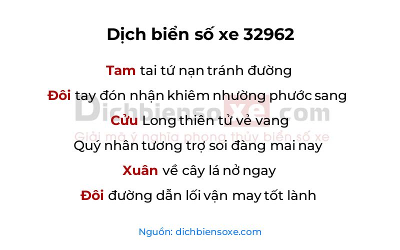 Dịch thơ biển số 32962
