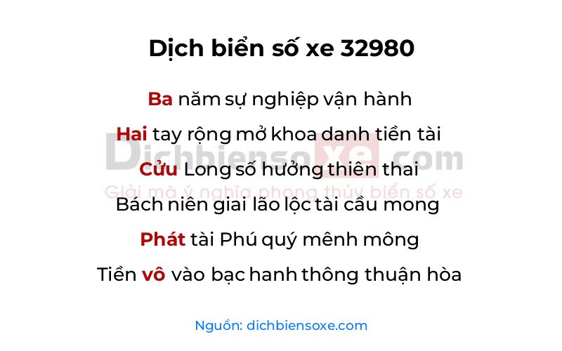 Dịch thơ biển số 32980