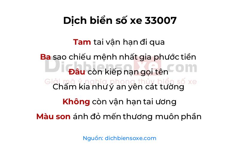 Dịch thơ biển số 33007