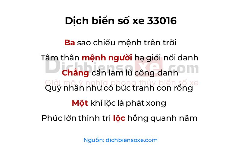 Dịch thơ biển số 33016