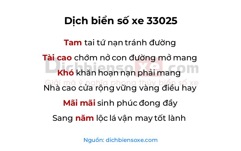 Dịch thơ biển số 33025