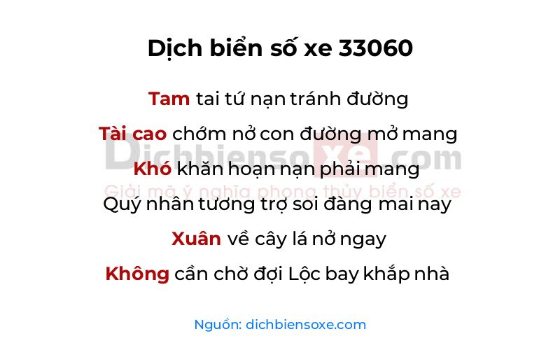 Dịch thơ biển số 33060