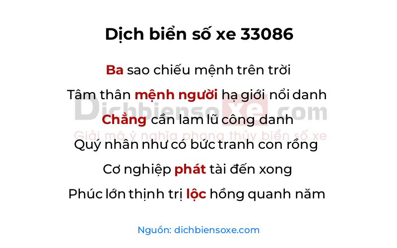 Dịch thơ biển số 33086