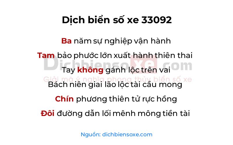 Dịch thơ biển số 33092