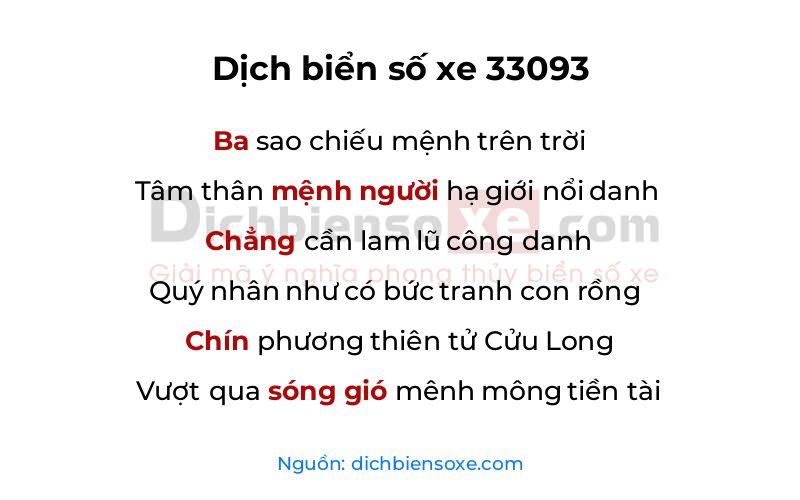 Dịch thơ biển số 33093