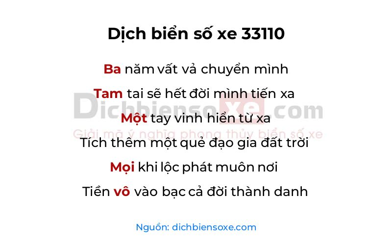 Dịch thơ biển số 33110
