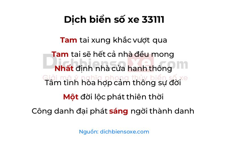 Dịch thơ biển số 33111