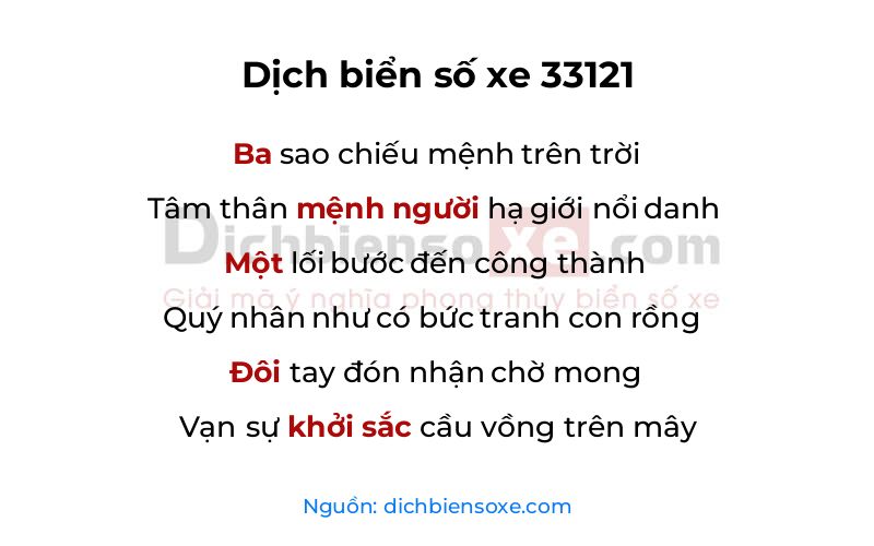 Dịch thơ biển số 33121
