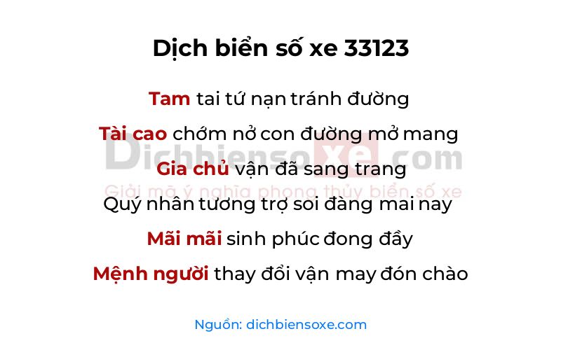 Dịch thơ biển số 33123