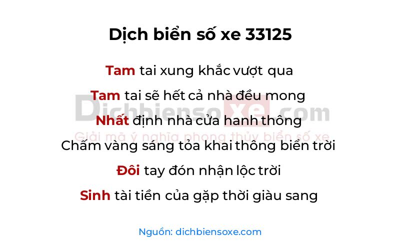 Dịch thơ biển số 33125