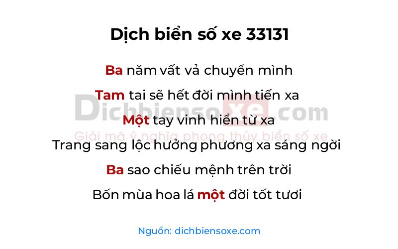 Dịch thơ biển số 33131