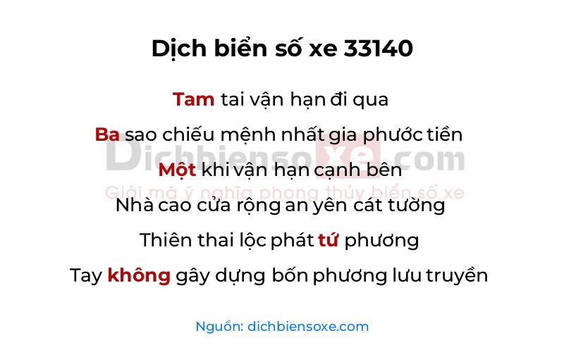 Dịch thơ biển số 33140