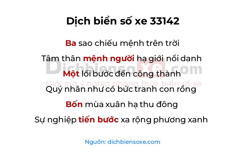 Dịch thơ biển số 33142
