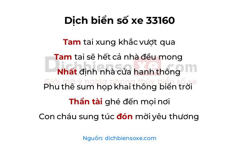 Dịch thơ biển số 33160
