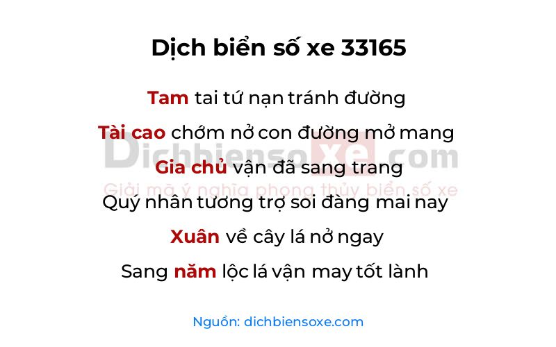 Dịch thơ biển số 33165