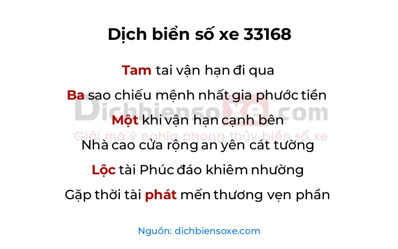 Dịch thơ biển số 33168