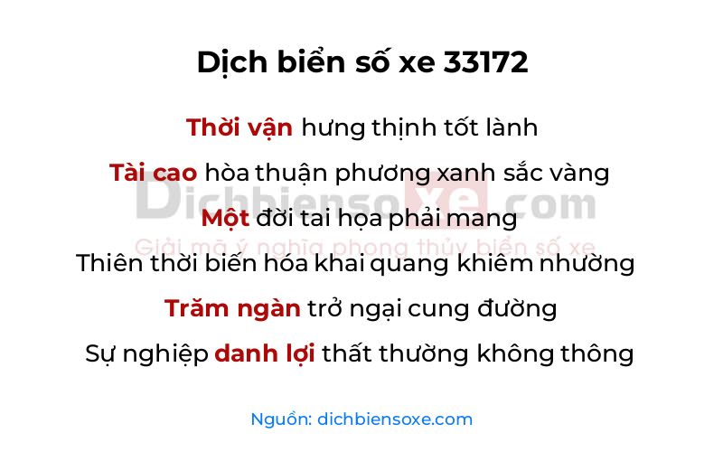 Dịch thơ biển số 33172