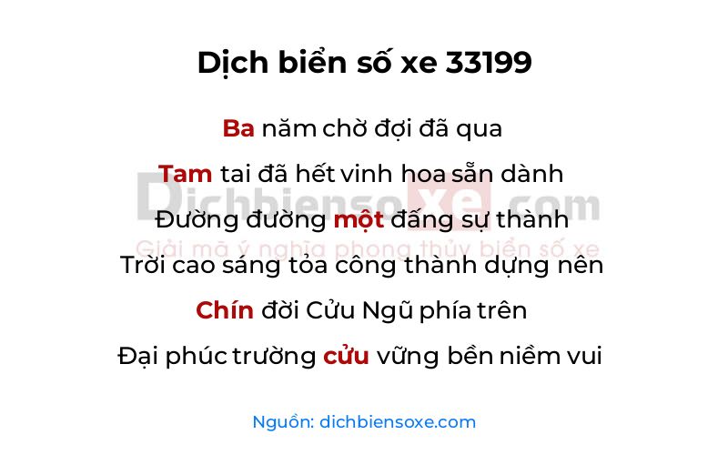 Dịch thơ biển số 33199