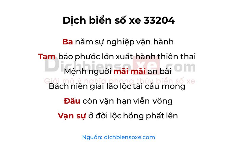 Dịch thơ biển số 33204