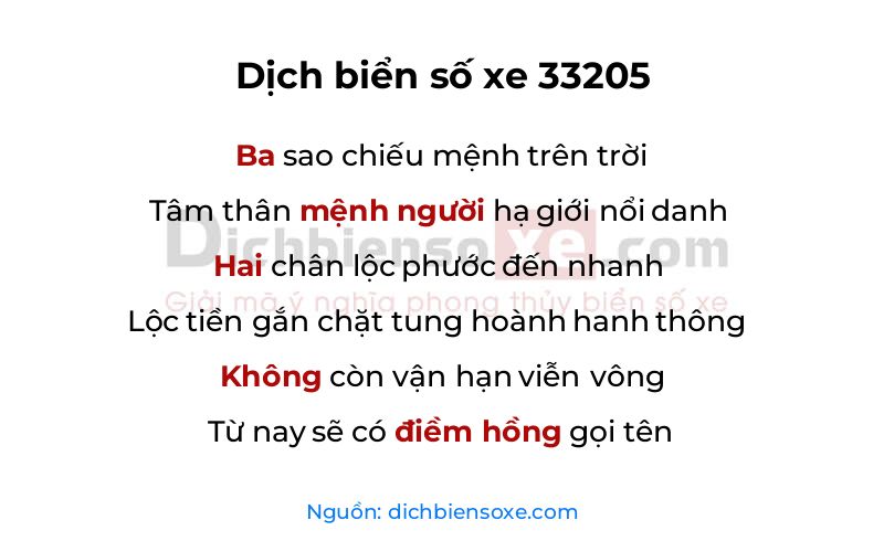 Dịch thơ biển số 33205