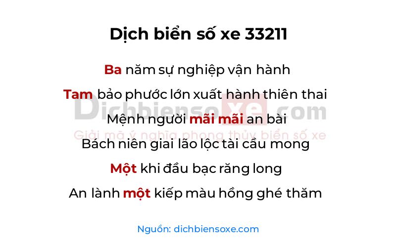 Dịch thơ biển số 33211