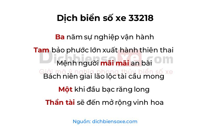 Dịch thơ biển số 33218