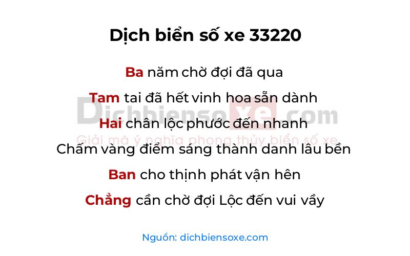 Dịch thơ biển số 33220
