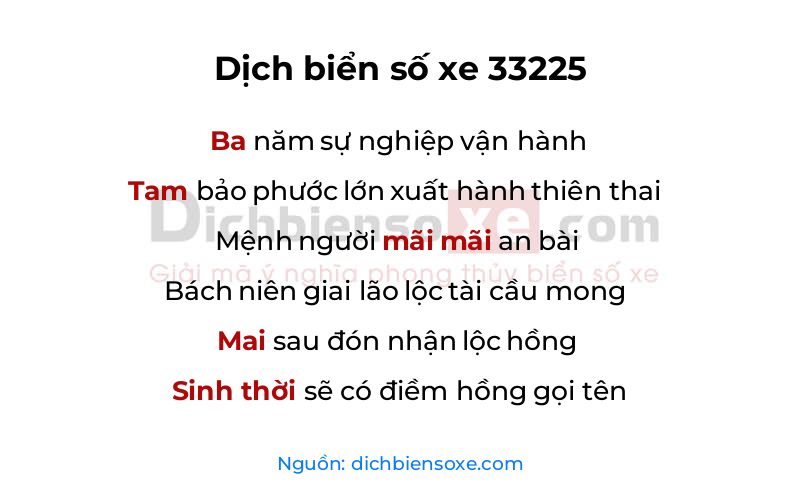 Dịch thơ biển số 33225