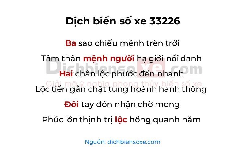 Dịch thơ biển số 33226