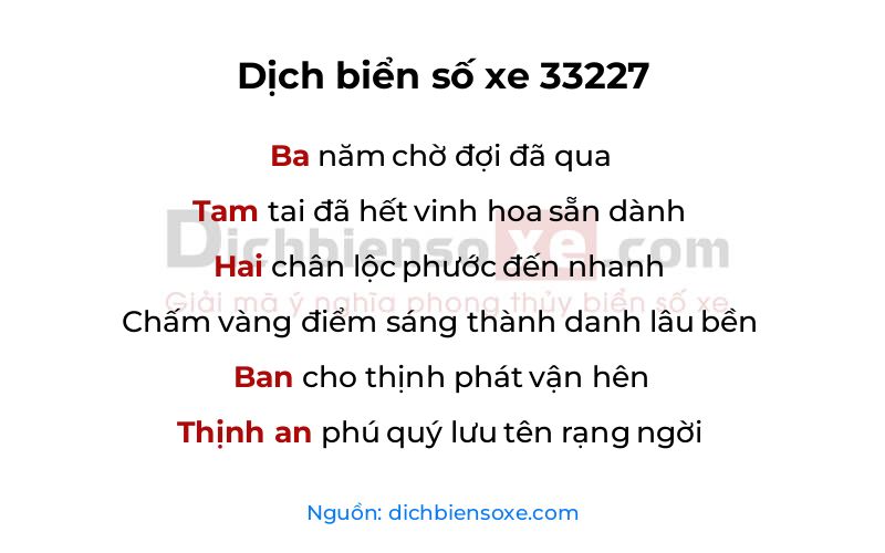 Dịch thơ biển số 33227