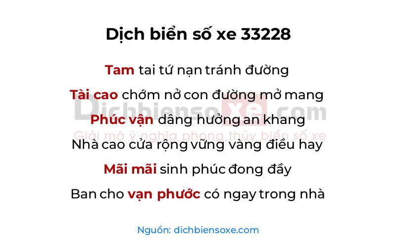 Dịch thơ biển số 33228