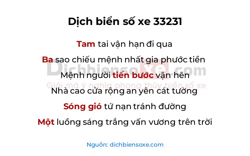 Dịch thơ biển số 33231