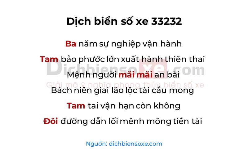Dịch thơ biển số 33232