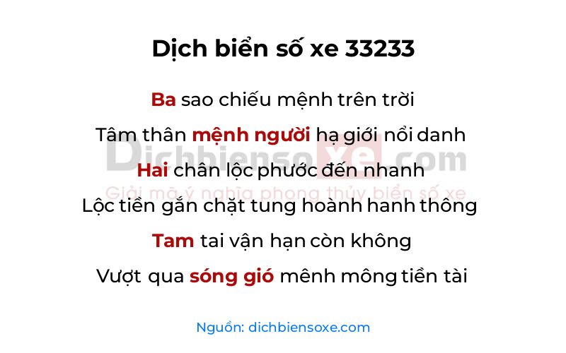 Dịch thơ biển số 33233